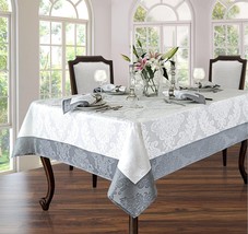 Valencia Two Tone Bordered Damask Fabric Tablecloth Wrinkle and Stain Re... - $72.37