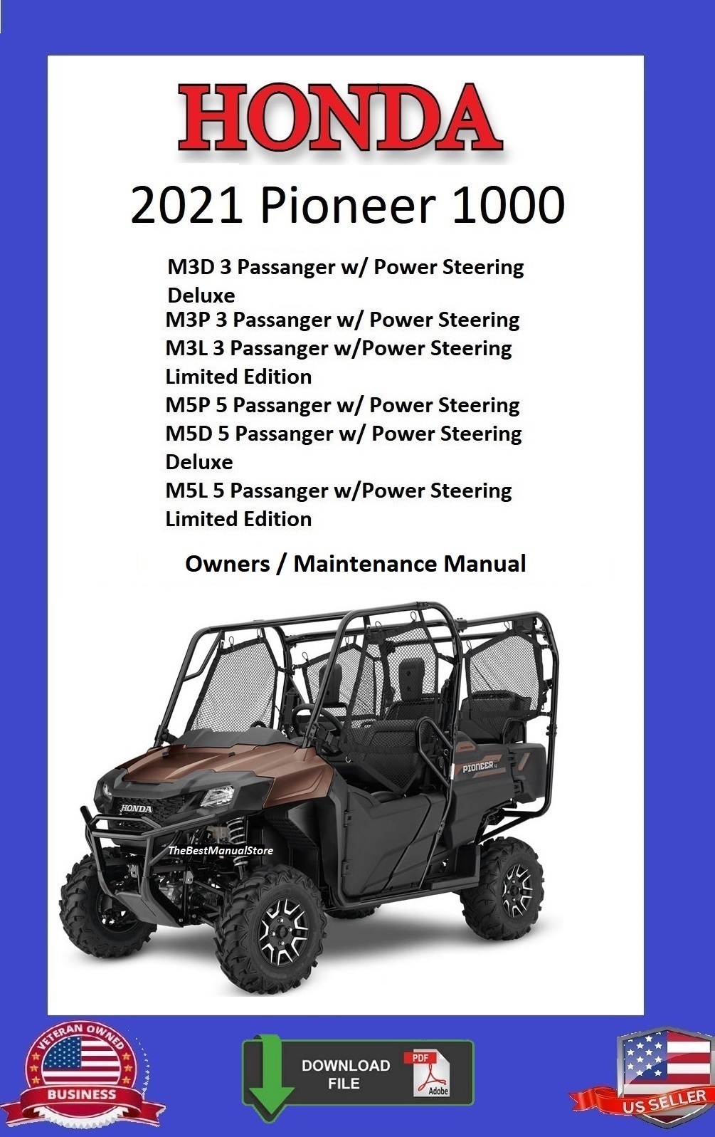 2021 Honda Pioneer 1000 M3D M3P M3L M5P M5D M5L SXS Owners/Maintenance M... - $12.95