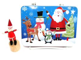 Wooden Santa Push Puppet Toy from Italy and Metal Gift Card Money Tin Ru... - £8.13 GBP