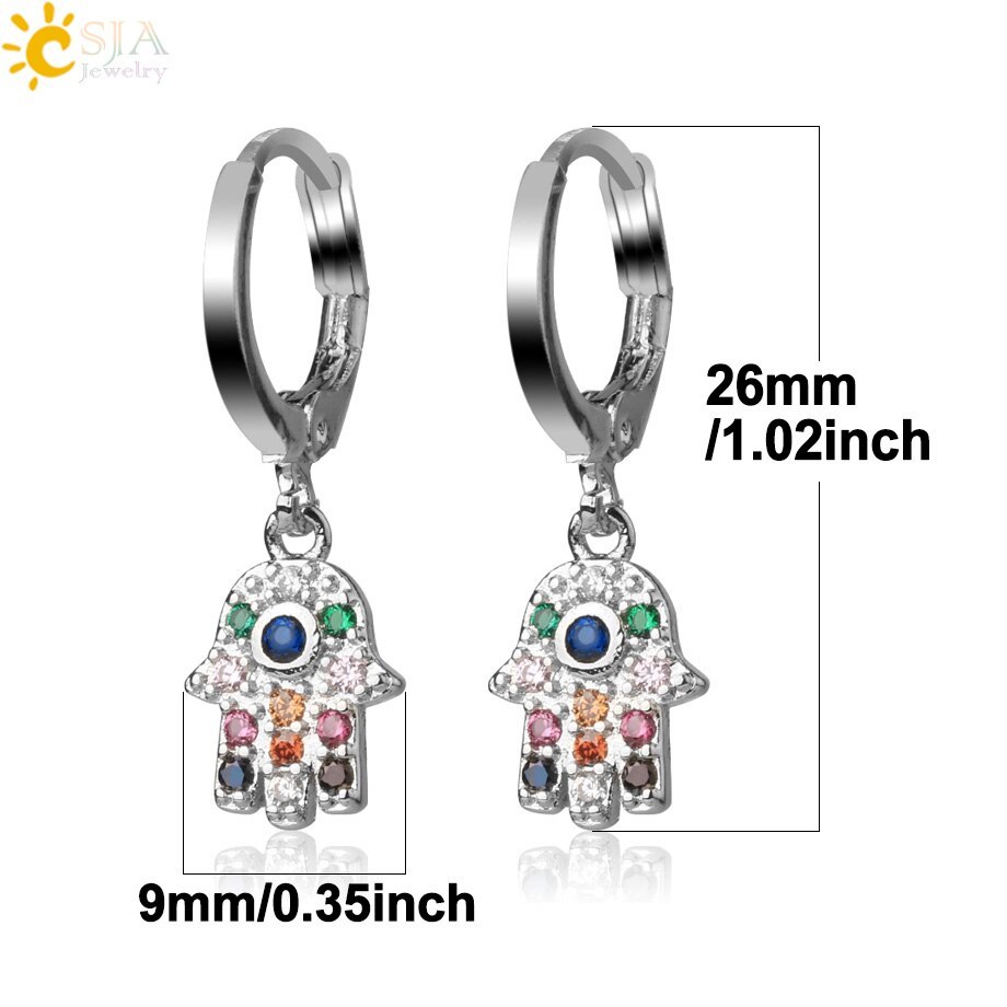 Primary image for CSJA Colorful CZ Crystal Hamsa Hand Fishbone Earrings for Femme Rose Gold Color 