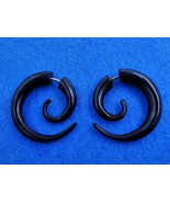 Classic Black Curls Horn Tribal Fake Gauges Earrings - £16.51 GBP