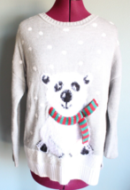 Holiday Time Women&#39;s Gray/White Ugly Christmas Polar Bear/Scarf Sweater ~M~ - £13.96 GBP