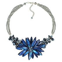 Nature&#39;s Zen Blue Mother of Pearl and Crystal Lotus Flower Necklace - £41.13 GBP