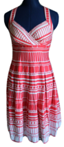 Dressbarn Coral/White Lightly Padded Cross Back Knee Length Dress ~4~ RN... - £16.90 GBP