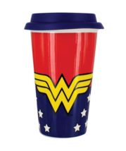 Wonder Woman WW Chest Logo 12 oz Double Walled Ceramic Travel Mug NEW UNUSED - £12.43 GBP