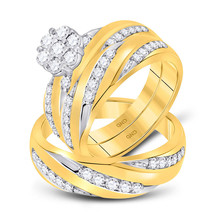 10k Yellow Gold His Hers Diamond Cluster Matching Bridal Wedding Ring Se... - £1,073.13 GBP
