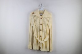 Deadstock Vintage 70s Womens Large Chunky Cable Knit Fisherman Cardigan Sweater - £94.92 GBP