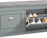 Grey Storage Bench With Drawers And Padded Seat Cushion, Hallway Bench S... - $142.96