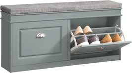 Grey Storage Bench With Drawers And Padded Seat Cushion, Hallway Bench S... - £132.71 GBP