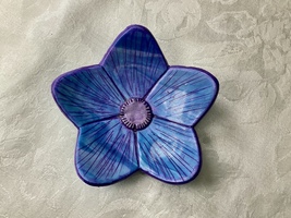 Flower Dish Medium Size Trinket Bowl Blue Purple Floral Handmade Polymer... - $17.99