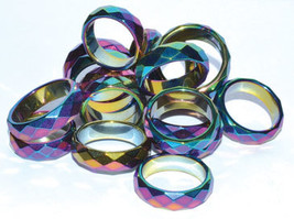 (set of 50) Rainbow Magnetic Hematite Faceted rings - £88.53 GBP