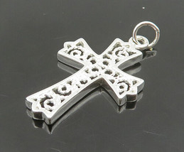 925 Sterling Silver - Shiny Swirl Twist Religious Cross Pendant - PT14788 - £22.73 GBP