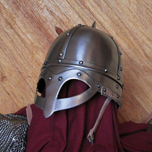 Medieval Knight Viking Helmet larp Battle Warrior Helmet Costume With Chain mail - £92.16 GBP