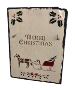 VINTAGE MERRY CHRISTMAS PLAQUE Horse &amp; Sleigh Slate Wall Indoor Outdoor ... - $19.95