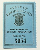 Vintage Rhode Island Department of Business Regulations Registry 3054 Stamp PB18 - $12.99