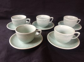 CHINESE CELADON Vintage Porcelain Koi /Carp Fish 5 Cups and saucers . Se... - £104.33 GBP