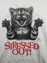 Vintage Hanes Cat Stressed Out T-shirt Large Gray NOS - $18.69