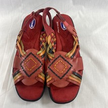 Dr Scholls Sandal Womens Size 10M Red Multi Woven Leather Double Air Pillo Shoes - £12.14 GBP