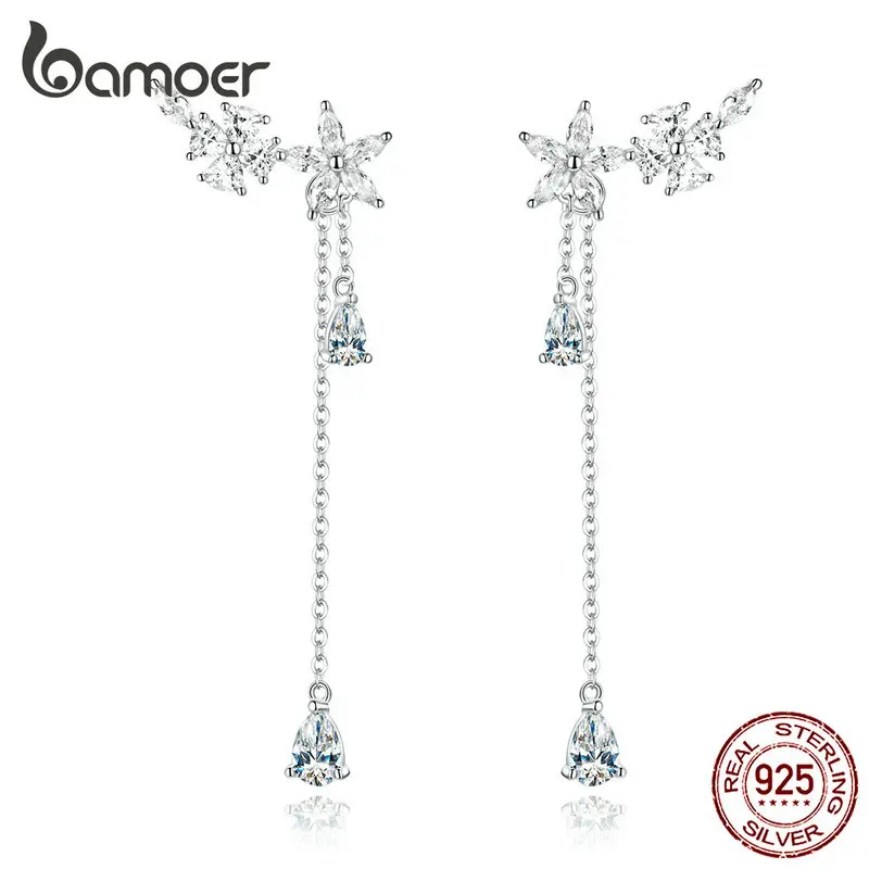 Long Tassel Drop Dangle Earrings for Women Wedding Genuine 925 Sterling Silver F - £23.34 GBP