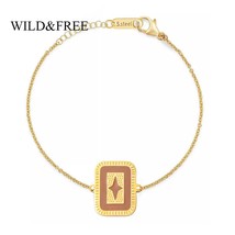 Wild &amp; Free Gol Chain Bracelets For Women Vintage Dark Pink Enamel Leaf Shape St - £9.06 GBP