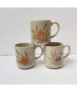 3 Floral Coffee Mugs Set Wheat Orange Blue Flowers Japan Vintage 1970s 1... - $11.88