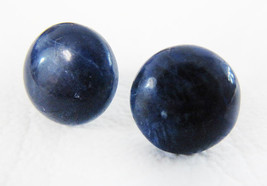 Pretty Vintage Deep Blue Agate 12mm Pierced Stud Silver Earrings - £15.63 GBP