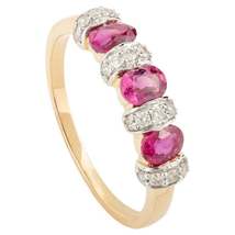 Genuine Alternating Ruby Diamond Wedding Band Ring in 18k Solid Yellow Gold - £839.32 GBP