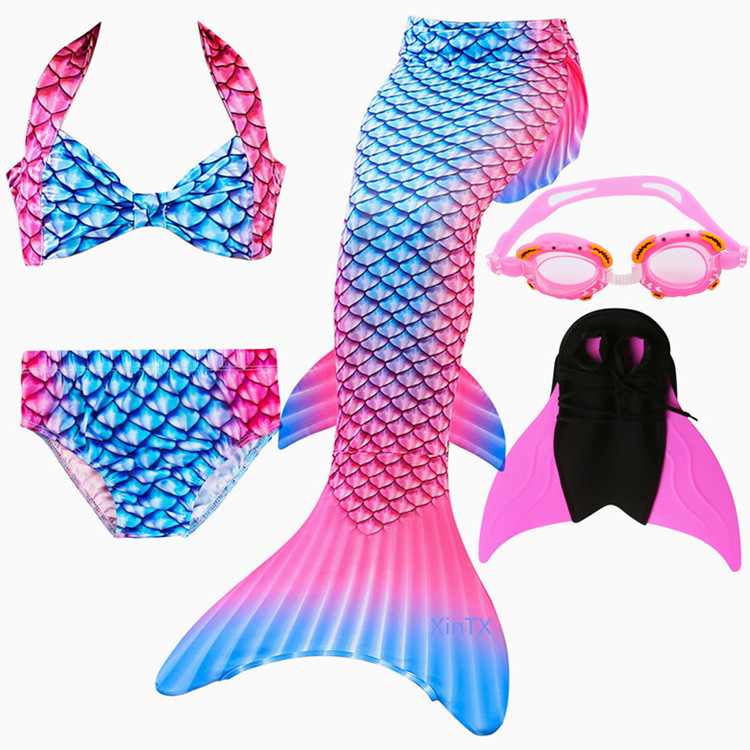 NEW Girls Swimmable Mermaid Tail With Monofin Kids Bikini Set Swimwear Swimsuit