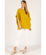 Joie Sz L Oversized Gauze Mustard Tunic Blouse Cotton Short Sleeve V Neck - $465.36 MXN