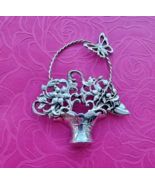 LANG VINTAGE 925 STERLING SILVER BIG FLOWER BASKET BROOCH WITH BUTTERFLY - $1,441.29 MXN