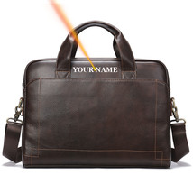 14&#39;&#39; Laptop Bag for Men Briefcases Genuine Leather Bag for Document A4 Men&#39;s Bus - £73.12 GBP