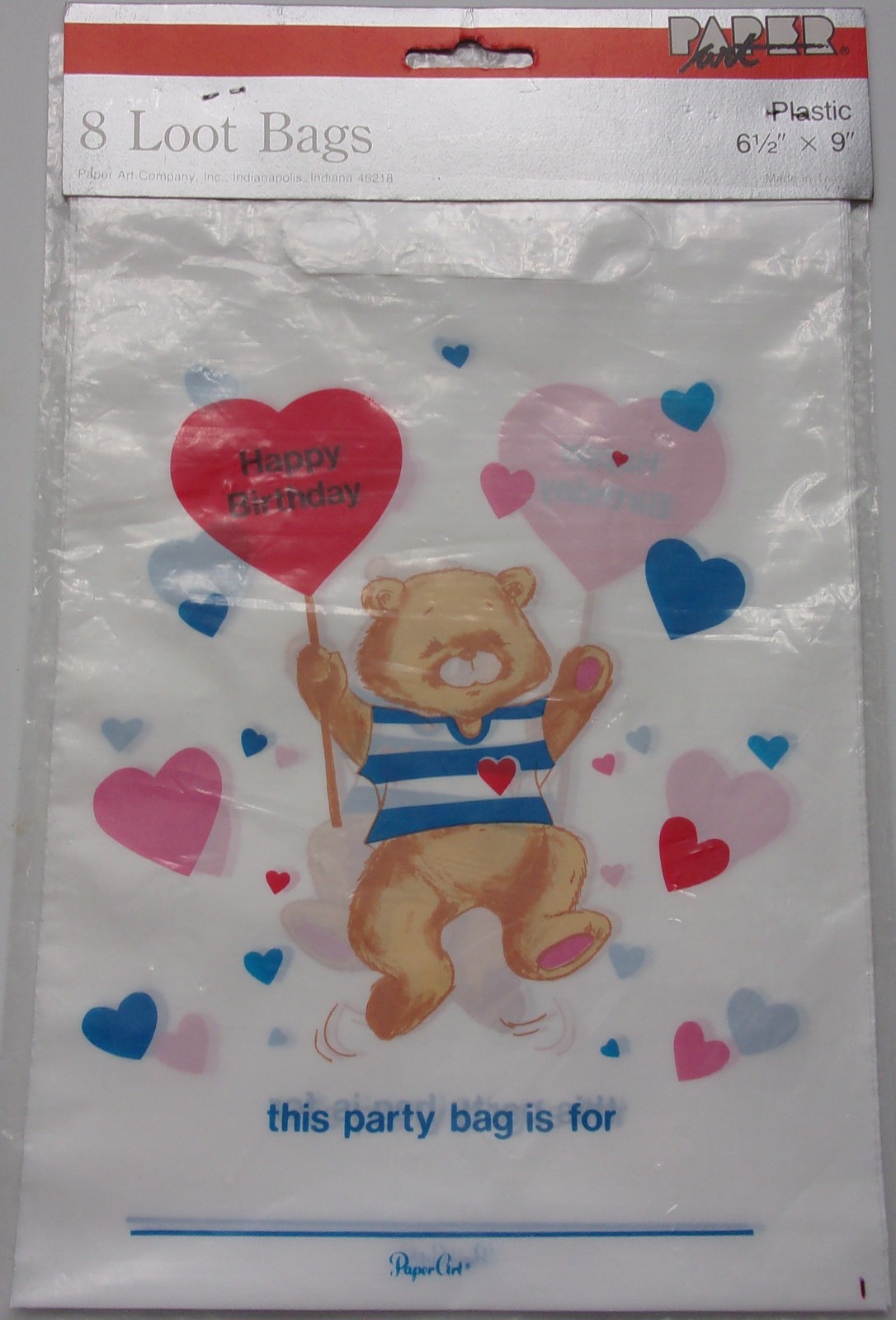 Vintage Paper Art Plastic 6 ½” x 9”  Eight Sailor Bear  Loot Bags New In Package - $2.99