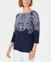 MSRP $37 Karen Scott Lile Paisley Boat-Neck Top Navy Size XS - $17.81