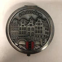 Vtg Silver Amsterdam Collectible Compact Mirror Purse Handbag Architecture - £10.04 GBP