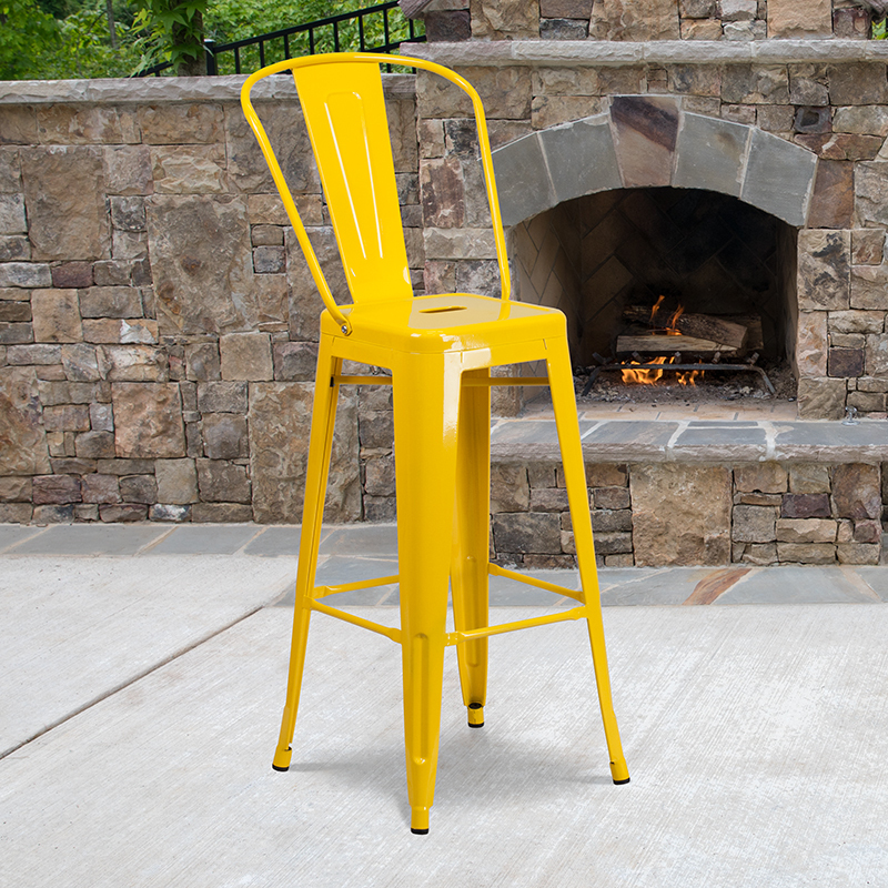 30" Yell Metal Outdoor Stool CH-31320-30GB-YL-GG