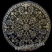 24&quot;x24&quot; Black Round Marble Coffee/Dining Table Top with Handmade Inlay - $636.40