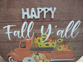 Happy Fall Ya&#39;ll Pumpkin Wood Table Decor Pickup Truck Harvest Thanksgiving - £7.99 GBP