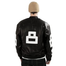 8 Ball Leather Jacket Bomber Style Black Leather Jacket  - £69.49 GBP