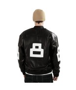 8 Ball Leather Jacket Bomber Style Black Leather Jacket  - £71.84 GBP