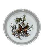 Vintage Ceramic Floral &amp; Butterfly Motif Ashtray Round White 5&quot; Korea  - $372.98 MXN