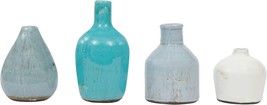 Terracotta Vases In Blue And Ivory (Set Of 4 Sizes And Shapes). - $39.99