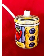 Vintage Ceramic Confiture Jam Jelly Jar w Lid &amp; Spoon 3.5&quot; Tall - $282.06 MXN