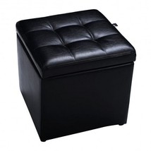 Foldable Cube Ottoman Pouffe Storage Seat-Black - $125.69