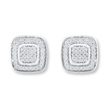 0.25Ct Simulated Diamond 14k White Gold Plated Square Cluster Stud Earrings - £67.10 GBP