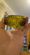 Unique vintage   green prystal bakelite  leaf bangle bracelet - £148.62 GBP