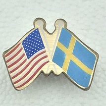 USA Sweden Friendship Flags Vintage Pin Metal Enamel Gold Tone - £7.95 GBP