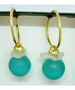 VINTAGE FASHION JEWELRY EARRINGS BLUE GLASS BALL WITH HOOPS - £3.14 GBP