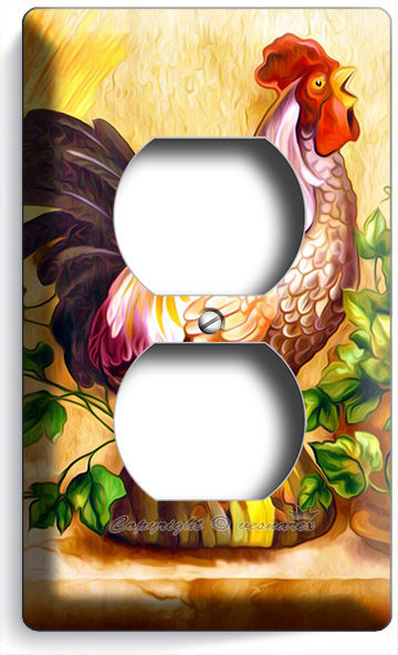 COUNTRY FARM ROOSTER RUSTIC DUPLEX OUTLETS WALL PLATE COVER KITCHEN ROOM DECOR