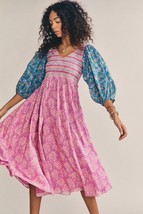 LoveShackFancy Womens Analia Moody Vino Smocked Floral Printed Midi Gown Dress S - £133.00 GBP
