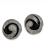 Sterling Silver Onyx and Marcasite Post Earrings - €128,70 EUR